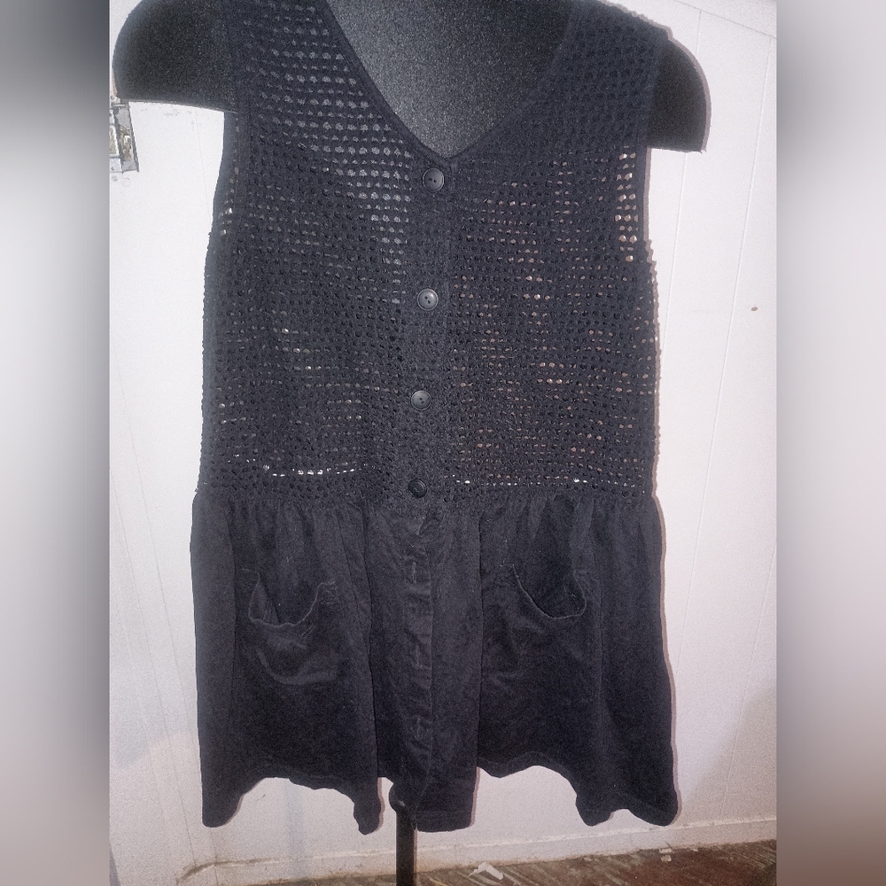 Equipe Black Button-Down Swim Coverup